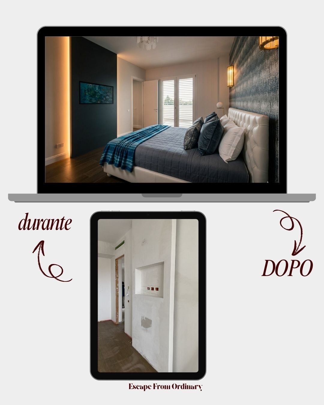 Progetto camera da letto a Milano — durante e dopo la ristrutturazione