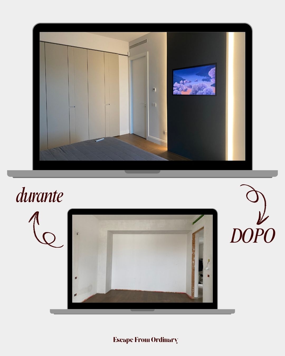Progetto cabina armadio e zona notte a Milano — durante e dopo