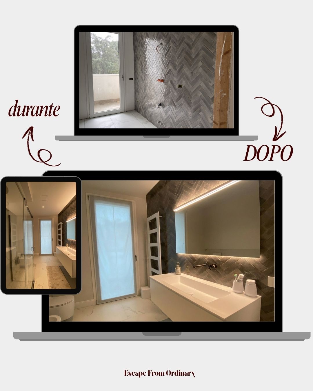 Ristrutturazione bagno con vasca freestanding a Milano — durante e dopo