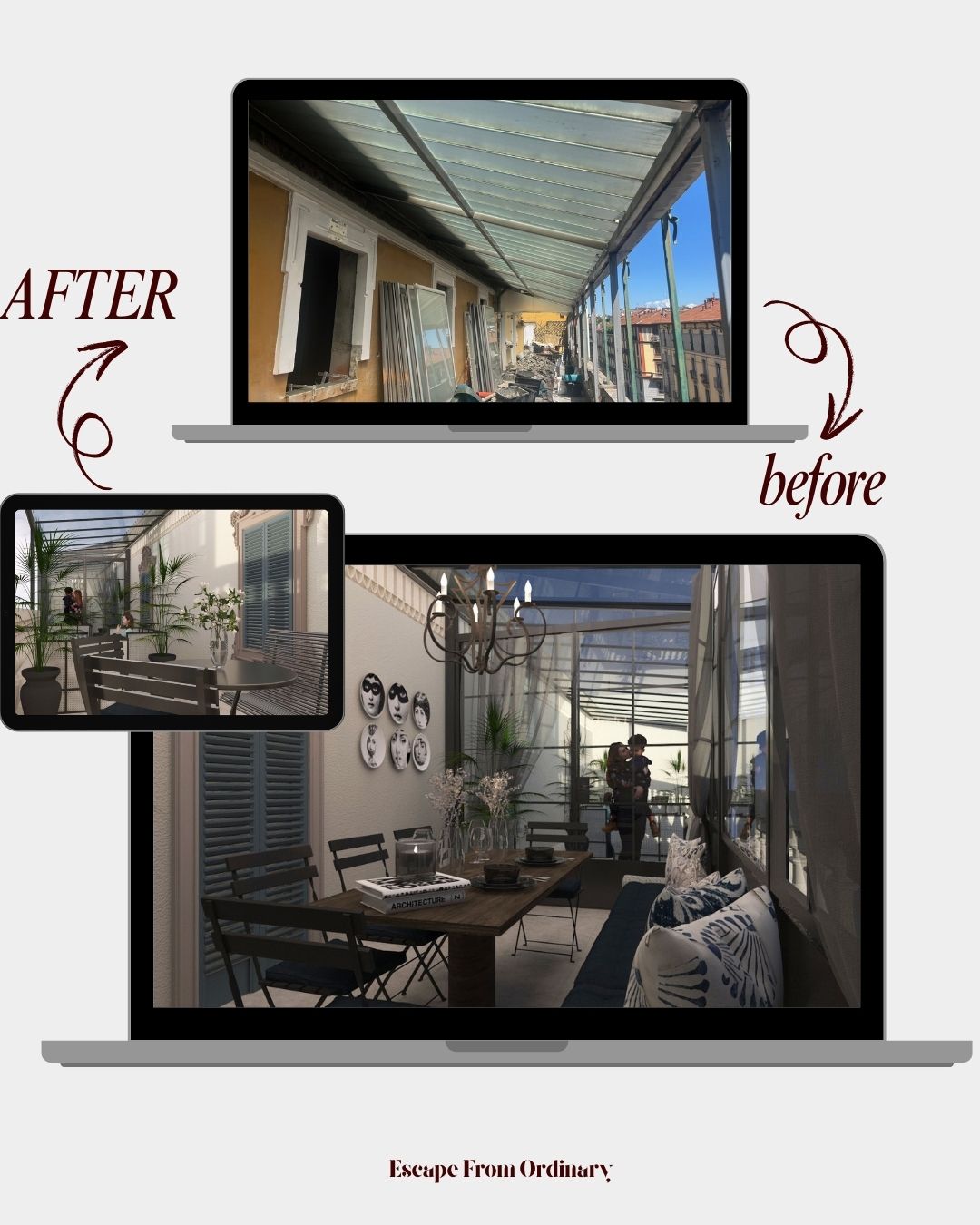 Interior design soggiorno con vetrate e luce naturale a Milano — risultato finale